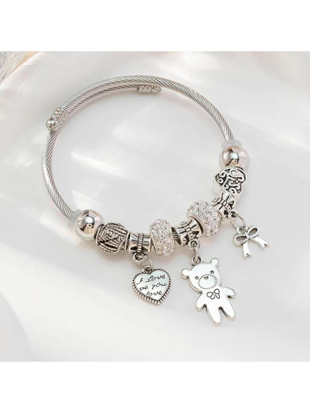 Teddy bear charm - Bracelet - Stainless Steel - 7"